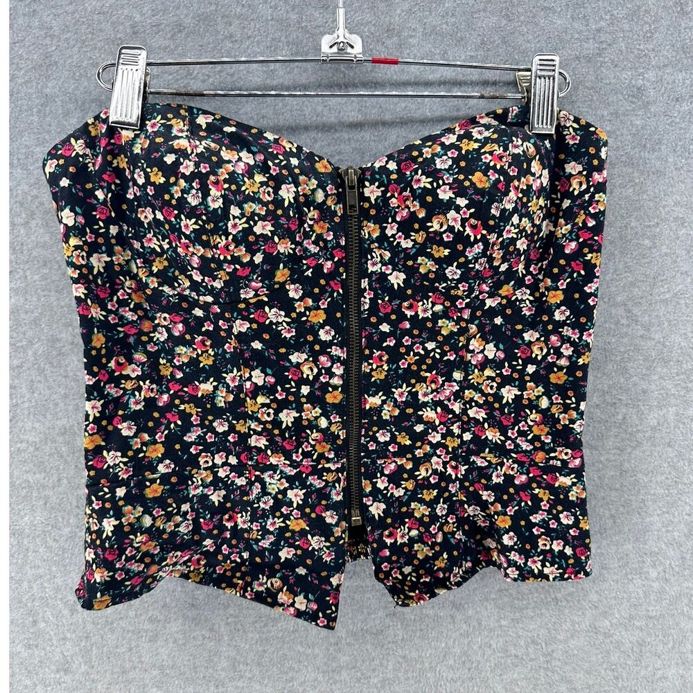 Silence + Noise Women's sz M Floral Zip Up Bustier Y2K Crop Top Corset - Picture 6 of 6
